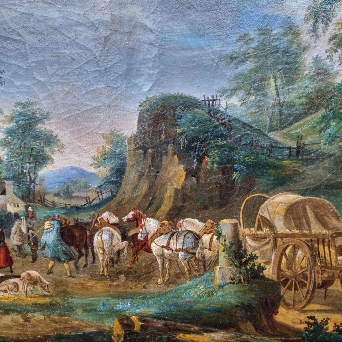 Fairground Scene Oil On Paper Late 18th Or Early 19th Century-photo-2