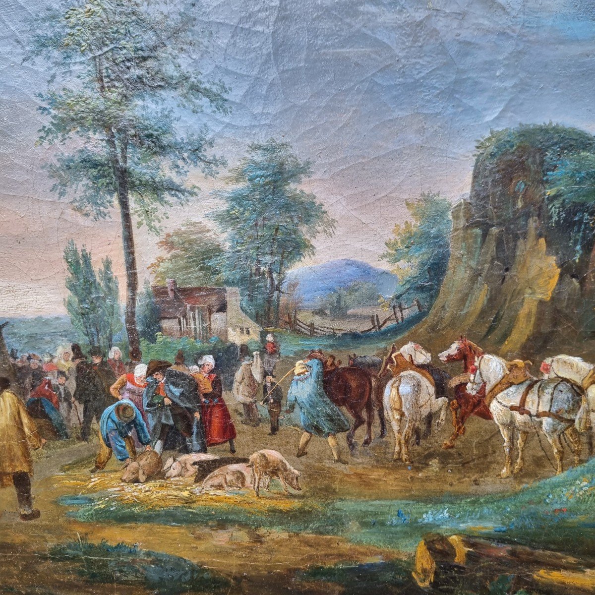 Fairground Scene Oil On Paper Late 18th Or Early 19th Century-photo-6