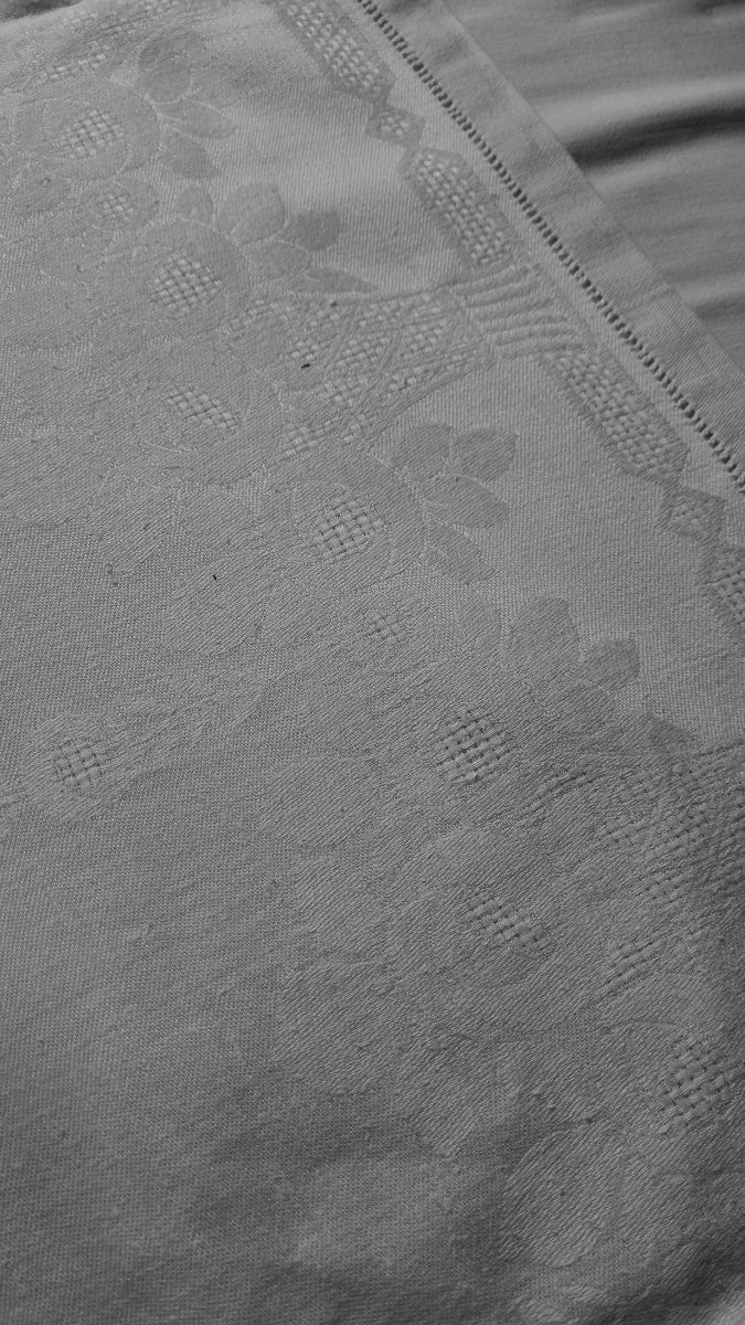 Monogrammed Damask Linen Tablecloth Circa 1920 225 X 150-photo-2