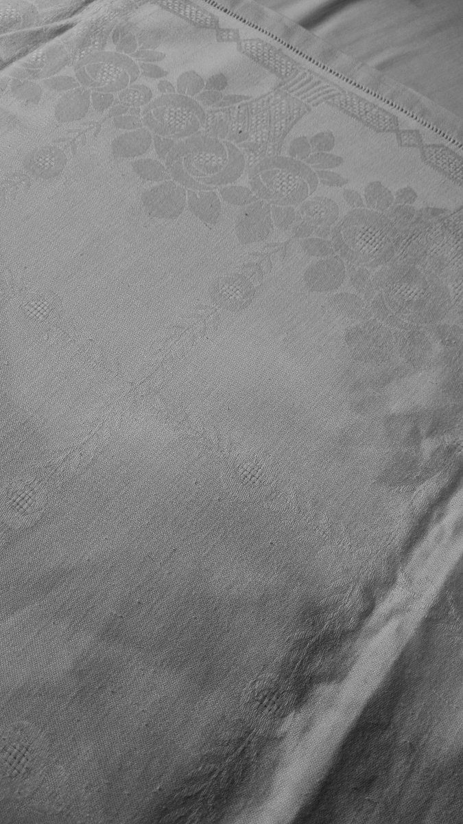 Monogrammed Damask Linen Tablecloth Circa 1920 225 X 150-photo-4