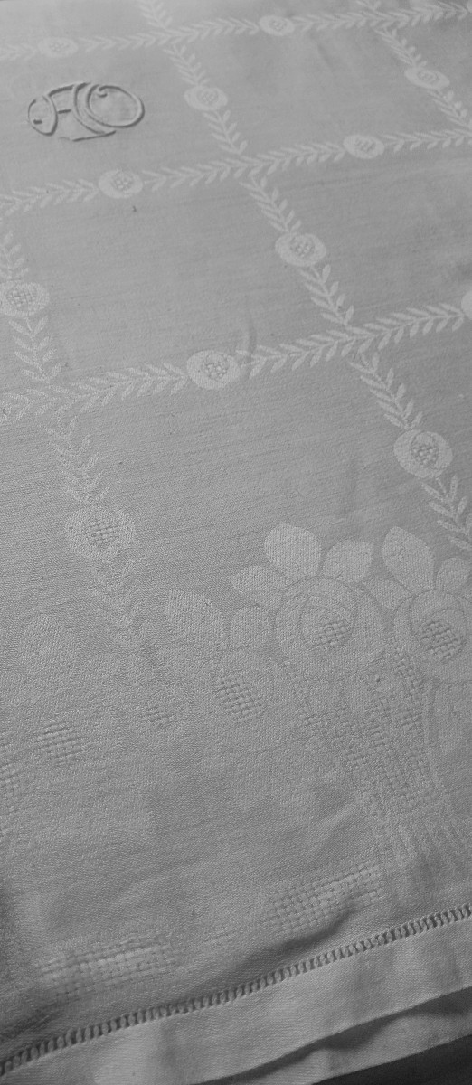 Monogrammed Damask Linen Tablecloth Circa 1920 225 X 150