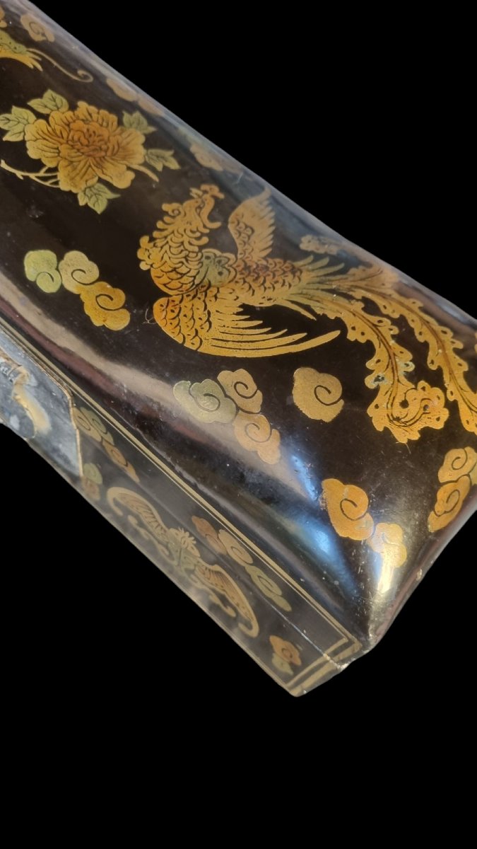 19th Century China Lacquer Pillow-shaped Opium Smoker's Box-photo-2