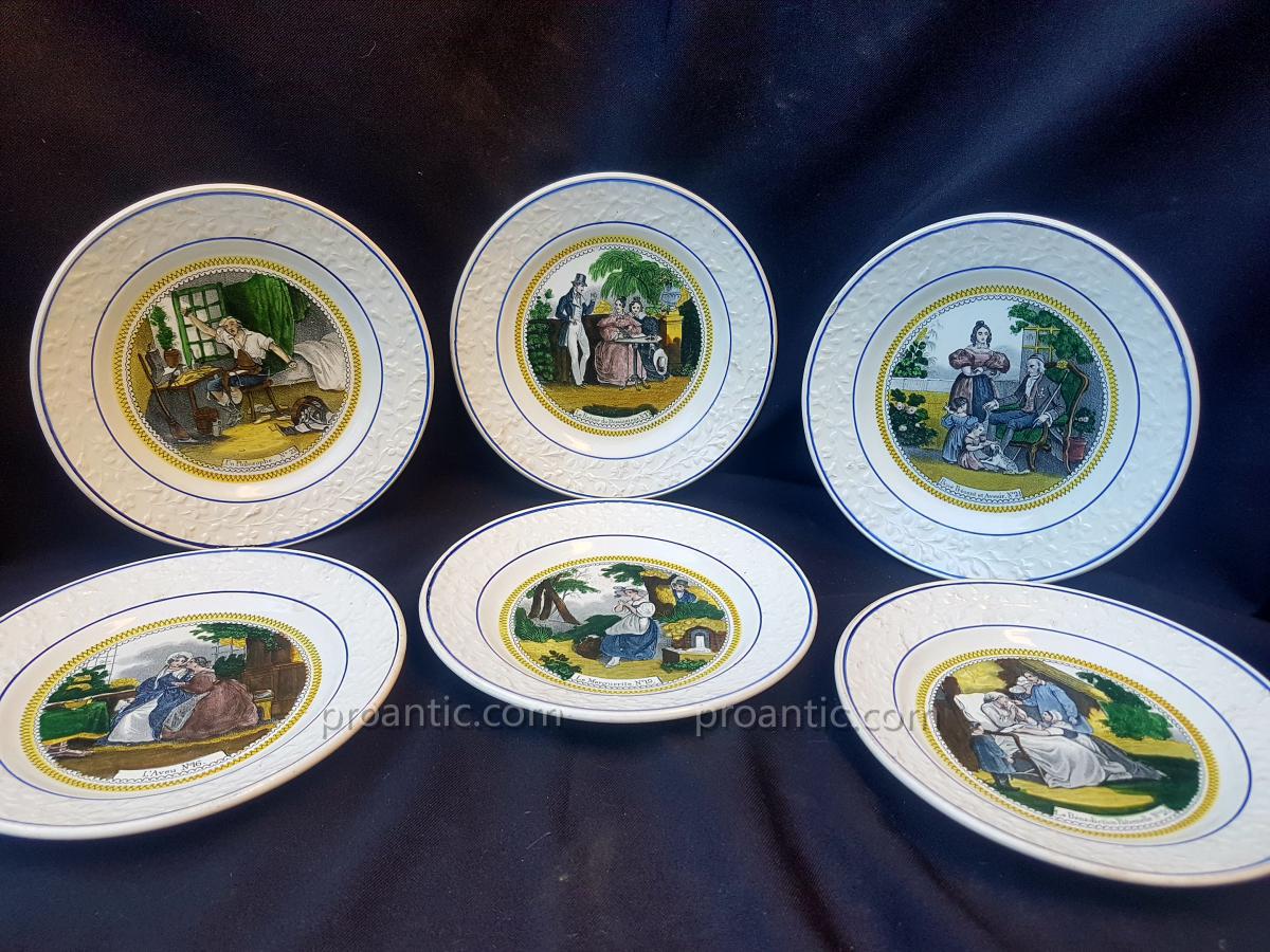 Series 6 Plates Fine Earthenware Choisy Le Roi 1830-photo-2