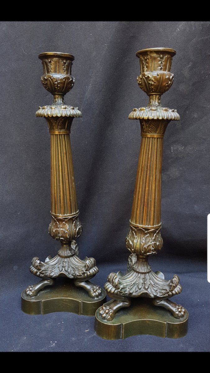 Pair Of Candle Bronze Candle Holders Charles X Period