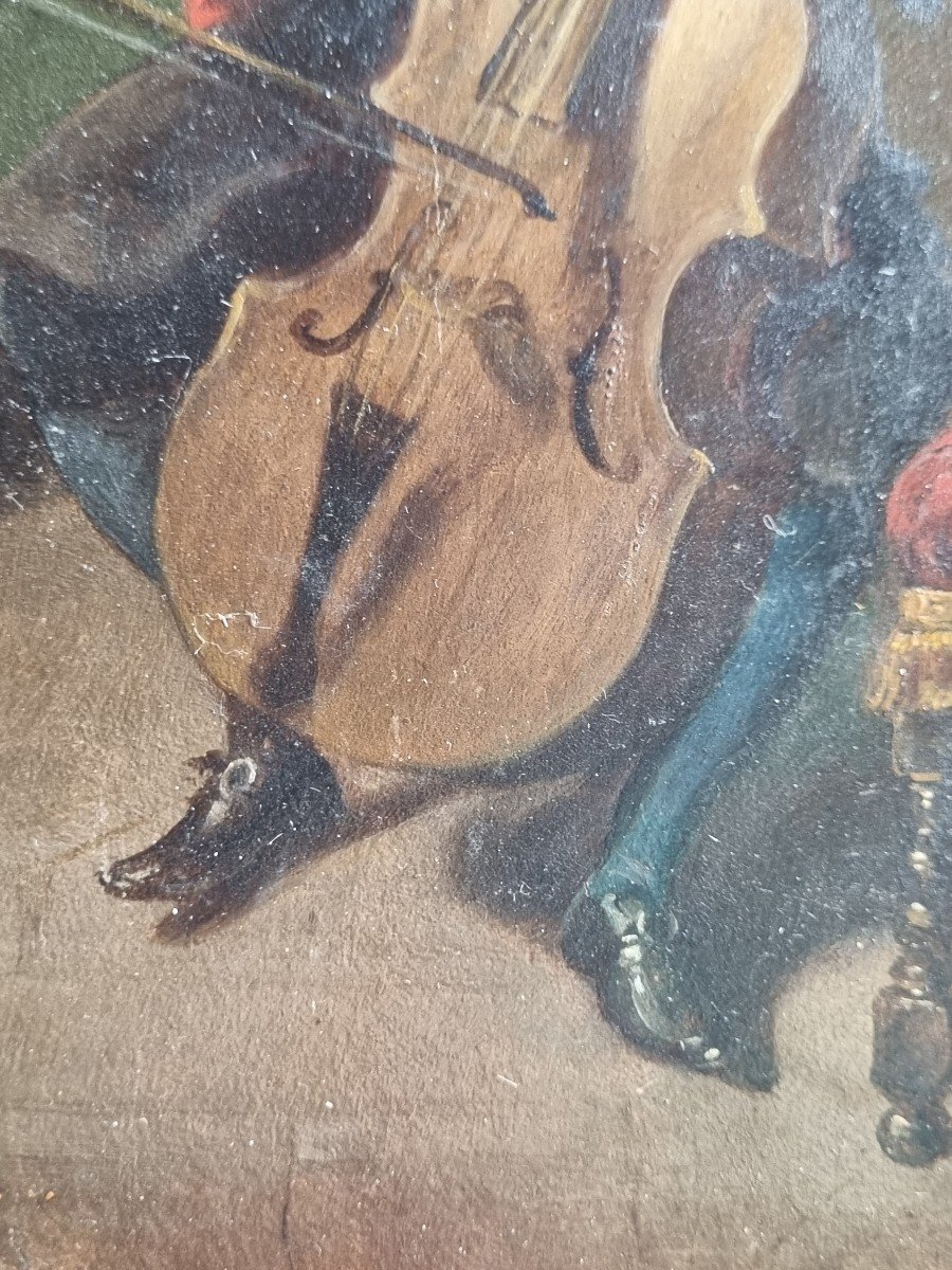 The Cellist Oil On Panel Cello Music Strings Nineteenth-photo-3