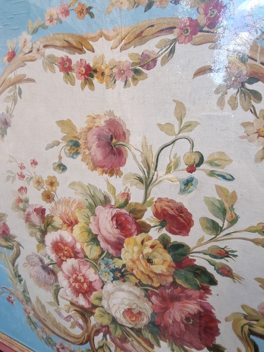 BOUQUET DE FLEURS No2 HUILE SUR TOILE  CARTON POUR TAPISSERIE PROJET ÉPOQUE NAPOLÉON  III -photo-4