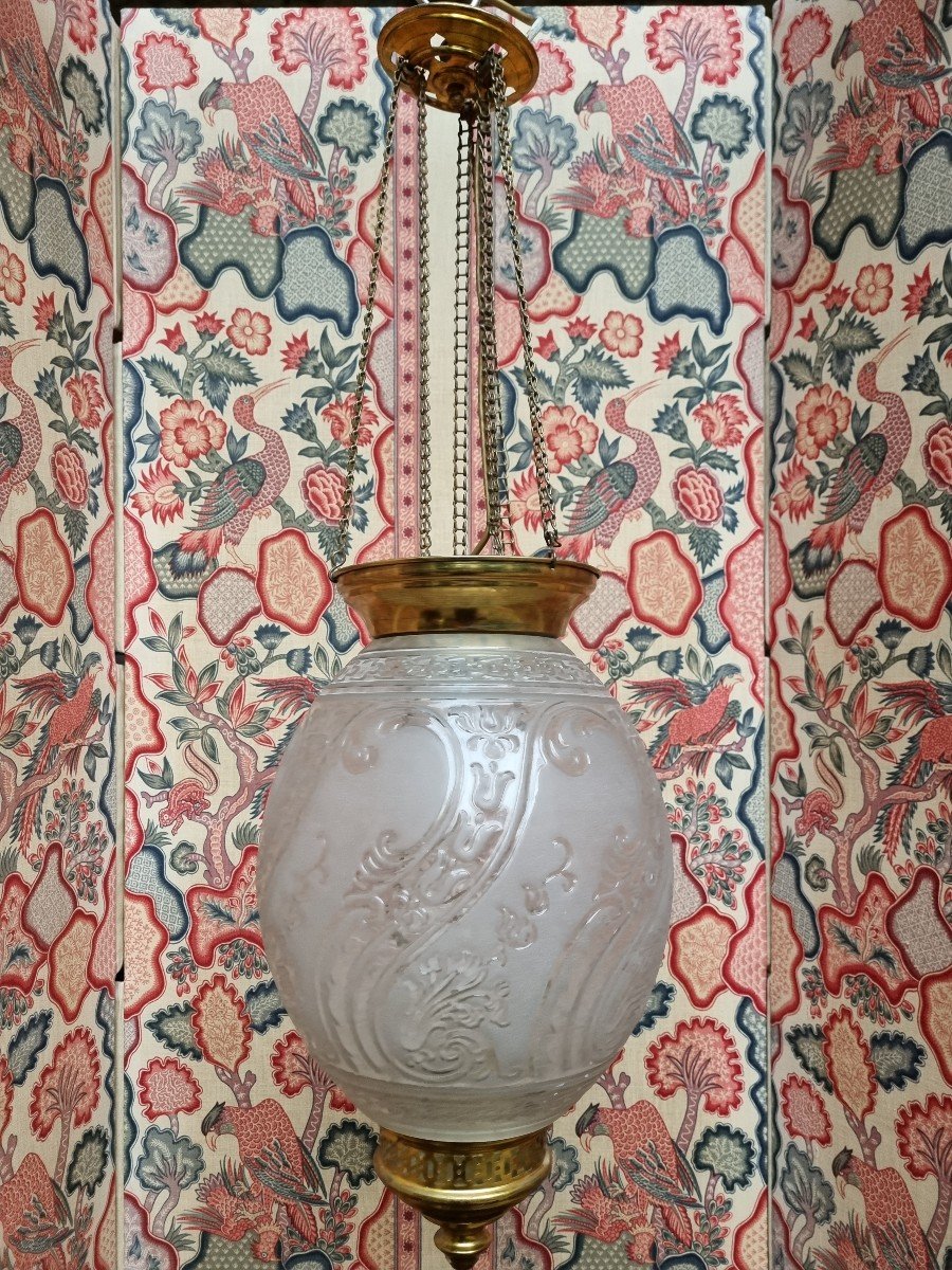 Vestibule Lantern Suspension Small Chandelier Frosted Glass Period Napoleon III-photo-4