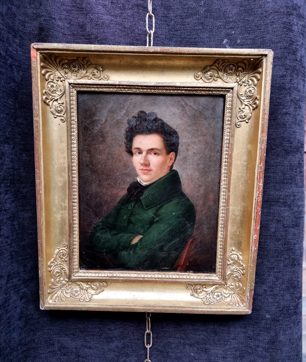 PORTRAIT DE JEUNE HOMME VERS 1820 EMPIRE -photo-2