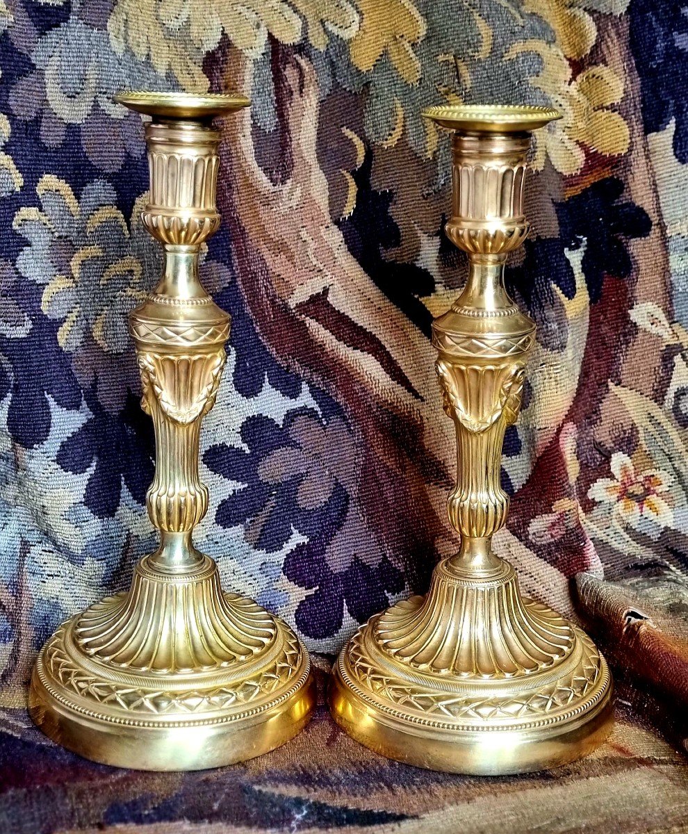 PAIRE DE BOUGEOIRS EN BRONZE DORÉ ÉPOQUE LOUIS XVI XVIIIe EPOQUE-photo-4