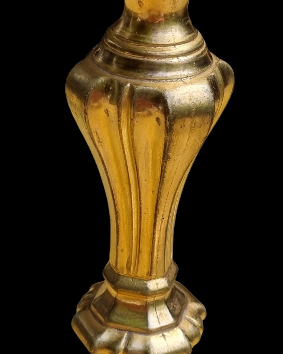 PAIRE DE BOUGEOIRS EN BRONZE DORÉ ÉPOQUE LOUIS XV XVIIIe LAMPE BOUGEOIR FLAMBEAUX FLAMBEAU-photo-4