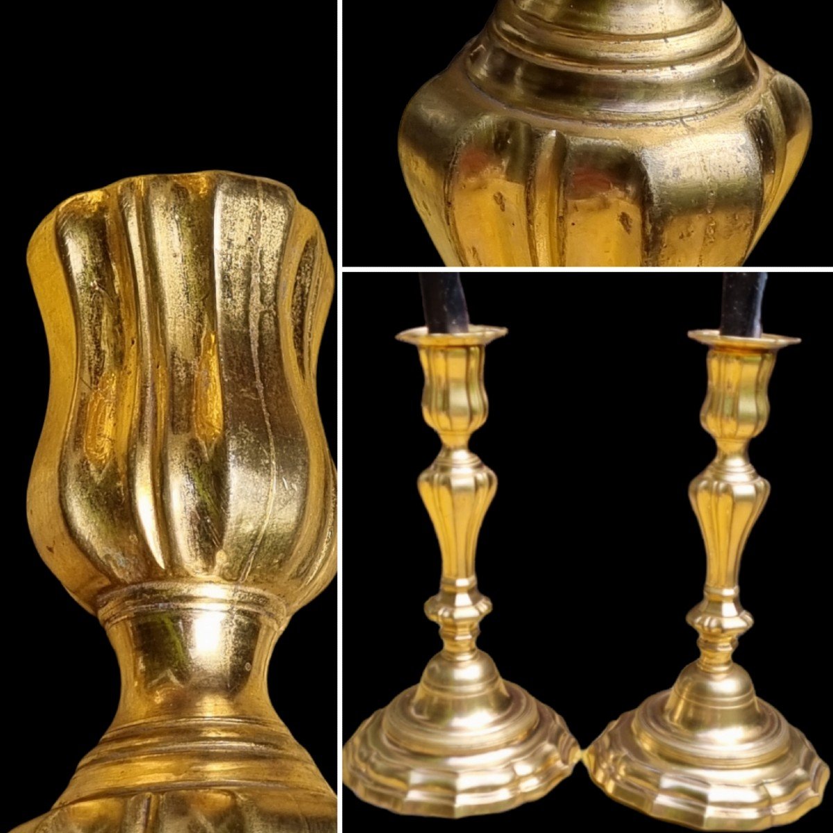 PAIRE DE BOUGEOIRS EN BRONZE DORÉ ÉPOQUE LOUIS XV XVIIIe LAMPE BOUGEOIR FLAMBEAUX FLAMBEAU