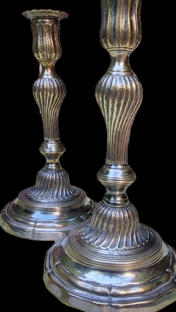 Pair Of Louis XV Period Candlesticks Silver Metal Silver Plated XVIIIth Model Of The King-photo-3