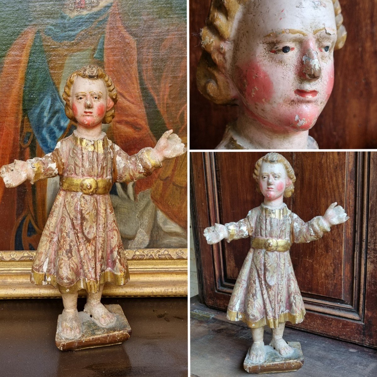 Child Jesus Reliquary In Polychrome Carved Wood XVIIth XVIIIth Religiosa