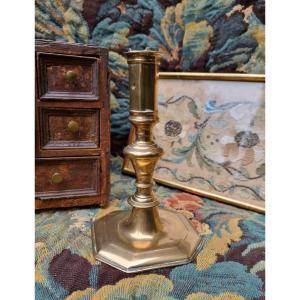 Brass Candlestick Time Late 17th Louis XIV Bronze