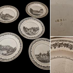 Series Of Fine Creil Earthenware Plates View Of Switzerland. Views And Montereau Circa 1820