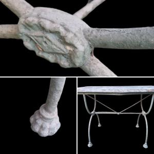 Metal And Marble Garden Table End Of XIX Bistrot Veranda