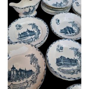 SERVICE DE TABLE FAIENCE DE CLAIREFONTAINE  CHATEAUX VERS 1900 CHANTILLY CHENONCEAU CHAMBORD 