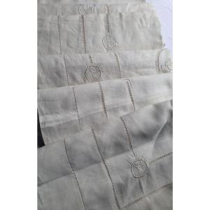 DRAP EN FIL DE LIN VERS 1900/1920  BRODÉ Neuf 235 cm de large CiGOGNES