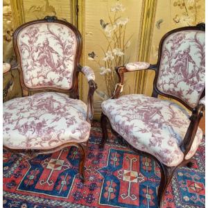 Pair Of Louis Period Cabriolet Armchairs, 15th 18th Cabriolets