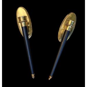 Pair Of Applied Torch Holders Torchere Holders Gilt Brass Circa 1960