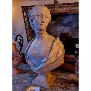 Sandstone Bust Of Madame De Pompadour Jeanne Antoinette Poison Marquise, Late 19th C.