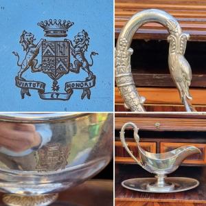 Sterling Silver Sauce Boat Circa 1820 Coat Of Arms Crown Charles Empire