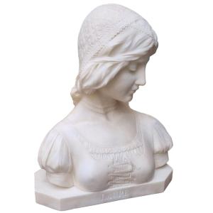 Emilio Fiaschi Alabaster Bust Circa 1900 Petrarque Laure Marble