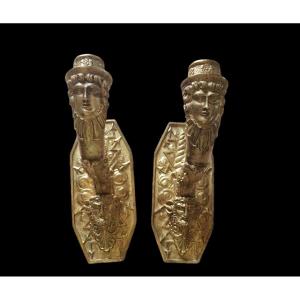 Pair Of Gilt Bronze Sconces Empire Charles X Period 