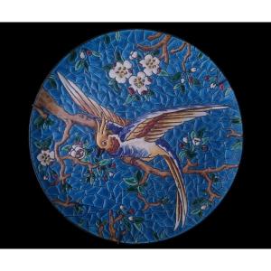 Jules Vieillard Earthenware Bordeaux Enamels Napoleon III Parrot Plate