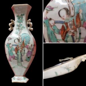 RARE PORTE-BOUQUET CHINE XIXe PORCELAINE CHINOISE VASE 16,4 CM CANTON