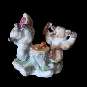 Russian Lomonosov Porcelain Inkwell Circa 1950 Teddy Bear Bear