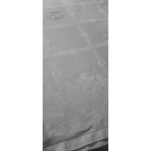 Monogrammed Damask Linen Tablecloth Circa 1920 225 X 150