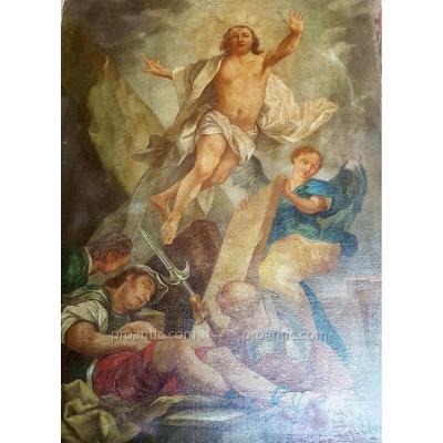 LA RÉSURRECTION DE JÉSUS HUILE SUR TOILE EPOQUE XVIIIe