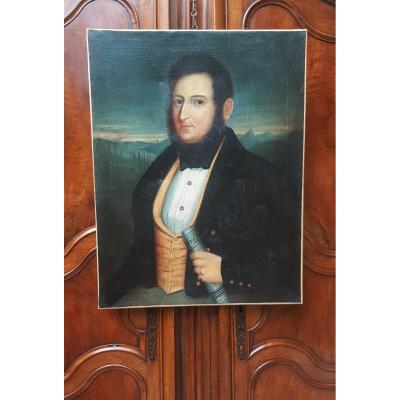 Hst Portrait Of Romantic Man About 1830 Dandy 82 Cm X 63 Cm