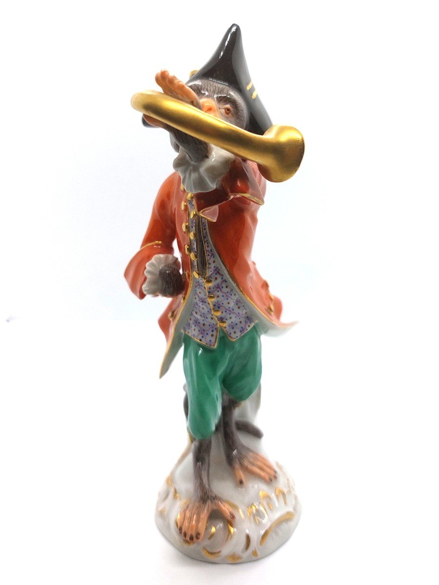 Figurine Singe Musicien "joueur De Cor" Par La Manufacture De Meissen-photo-4