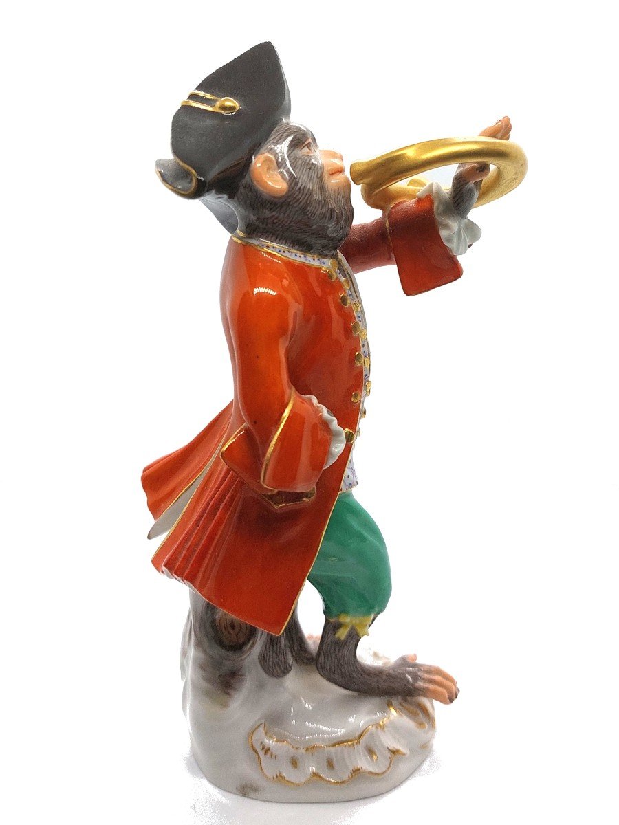 Figurine Singe Musicien "joueur De Cor" Par La Manufacture De Meissen-photo-4