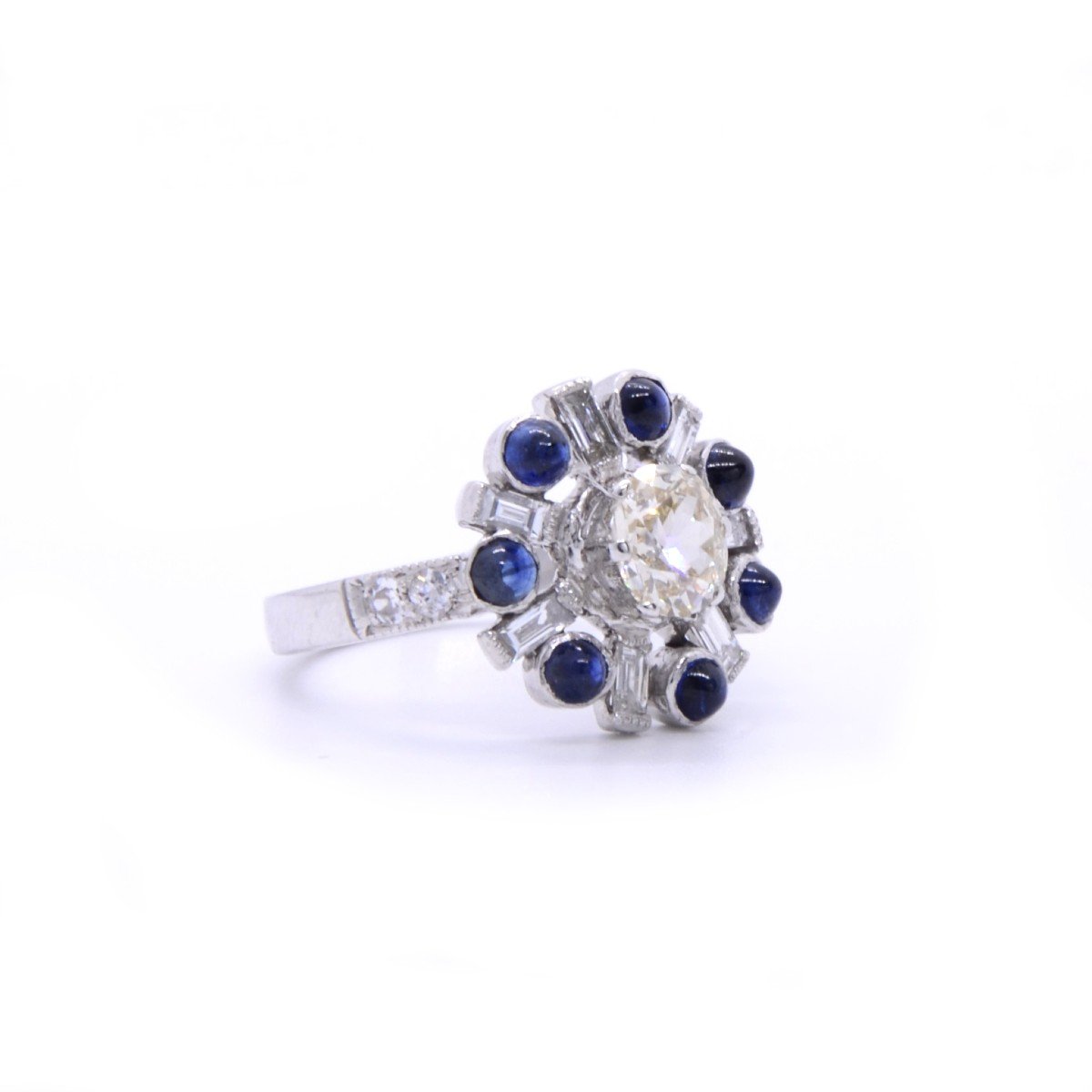 "stella” Art Deco Ring, Diamonds And Sapphires