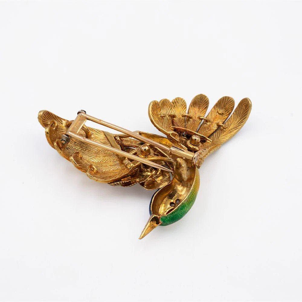 Mauboussin Hummingbrid Brooch, 1960, Enamel, Ruby, Diamonds And 18k Gold-photo-2