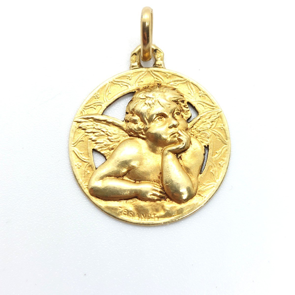 Médaille Ancienne Chérubin, Or Jaune 18k, Vers 1940