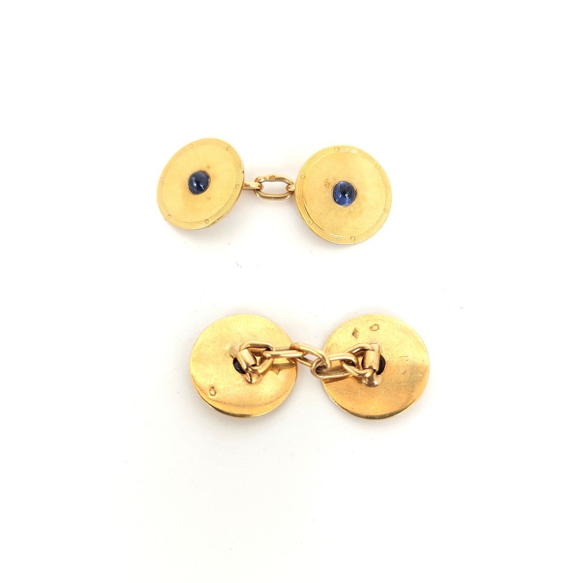 Pair Of “discoboles” Cufflinks, 18k Yellow Gold And Sapphires-photo-3