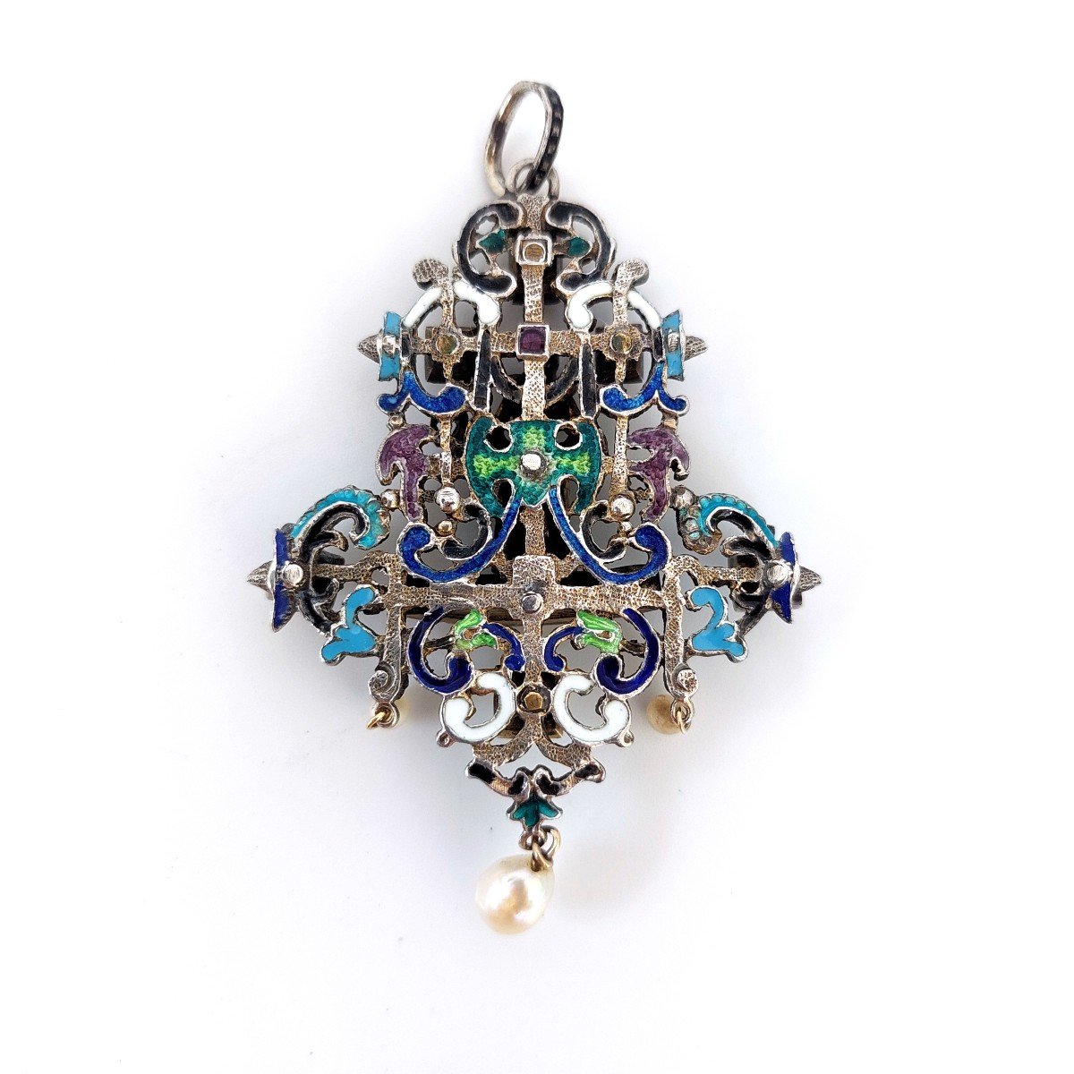 Neo-renaissance Pendant, 19th, Silver, Enamel, Precious Stones-photo-4