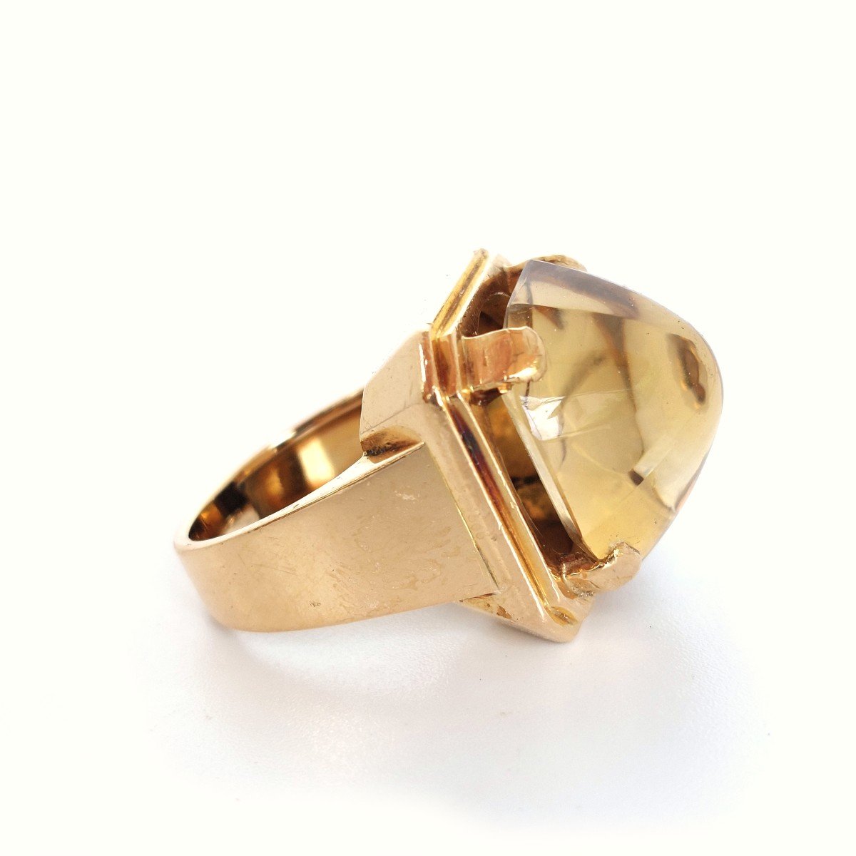 Bague Tank Des Annees 1940, Or Et Citrine Pain De Sucre-photo-3