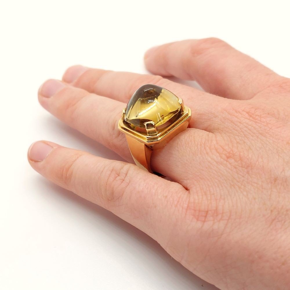 Bague Tank Des Annees 1940, Or Et Citrine Pain De Sucre-photo-2