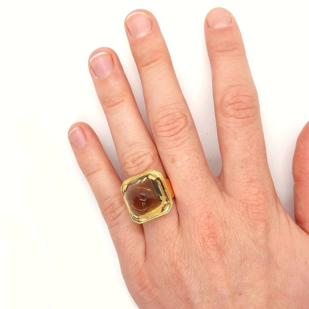 Bague Tank Des Annees 1940, Or Et Citrine Pain De Sucre-photo-4