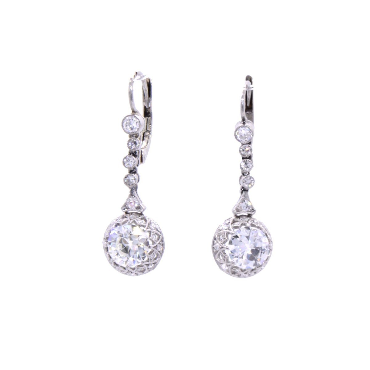 Boucles d'Oreilles 1920 « Bianca », Platine, Or Blanc Et 2,20cts Env. De Diamants-photo-4