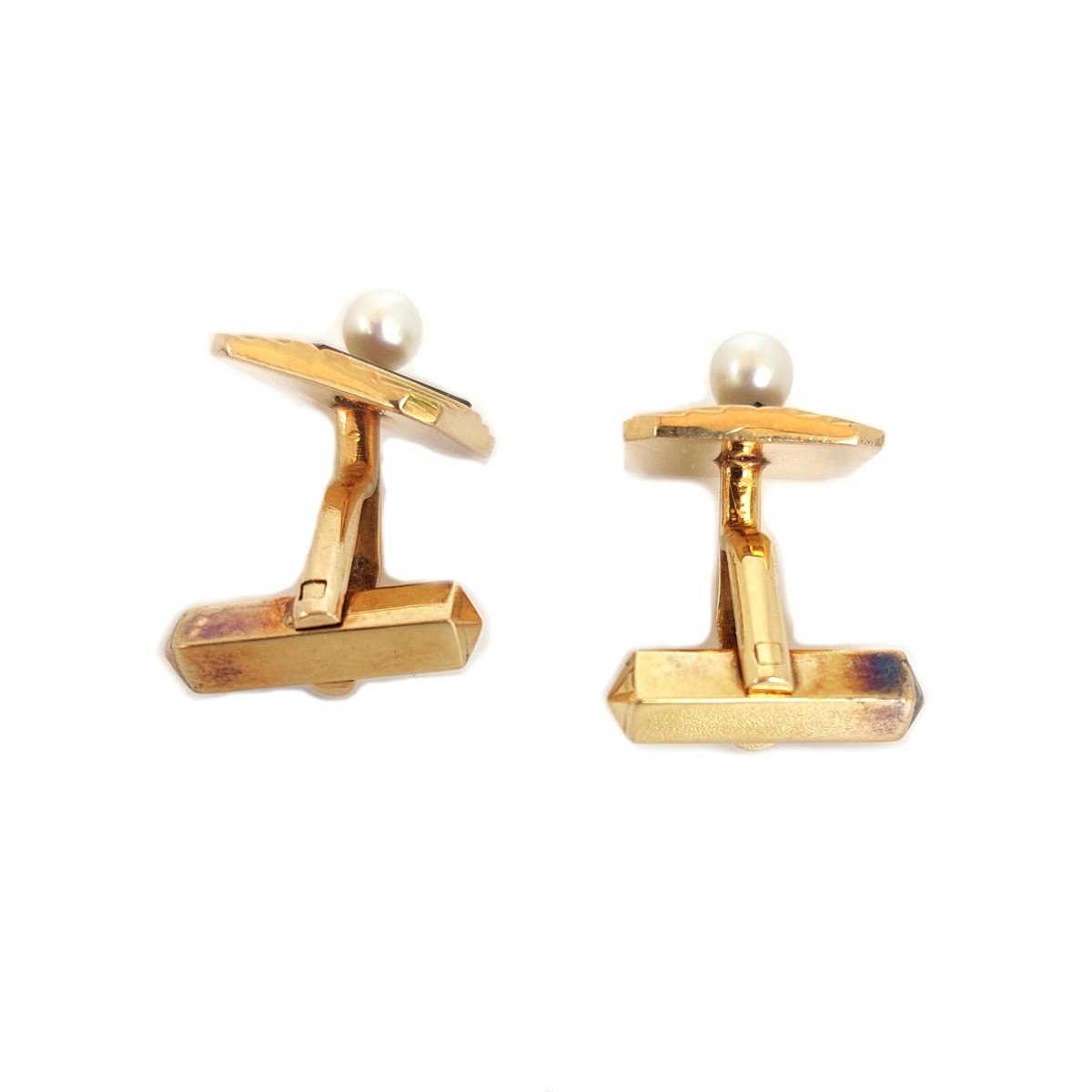 Pair Of "chess" Cufflinks, Gold, Onyx And Pearls-photo-3