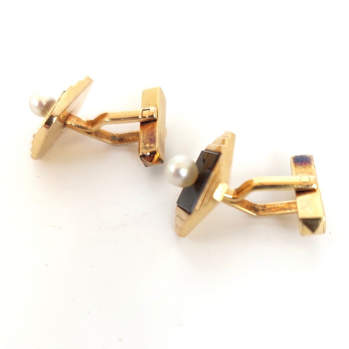 Pair Of "chess" Cufflinks, Gold, Onyx And Pearls-photo-4