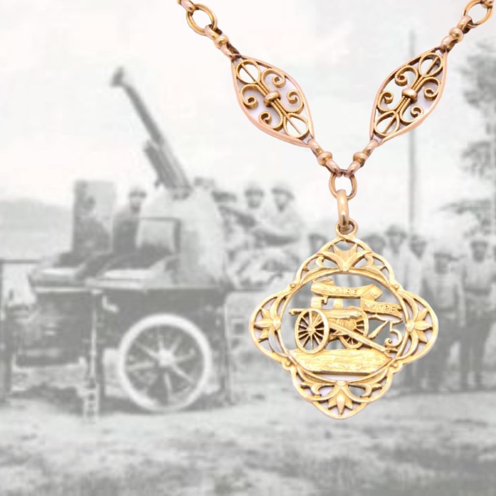 Collier Filigrane « Patriotique » Et Médaille 1ère Guerre Mondiale, Or 18k-photo-3