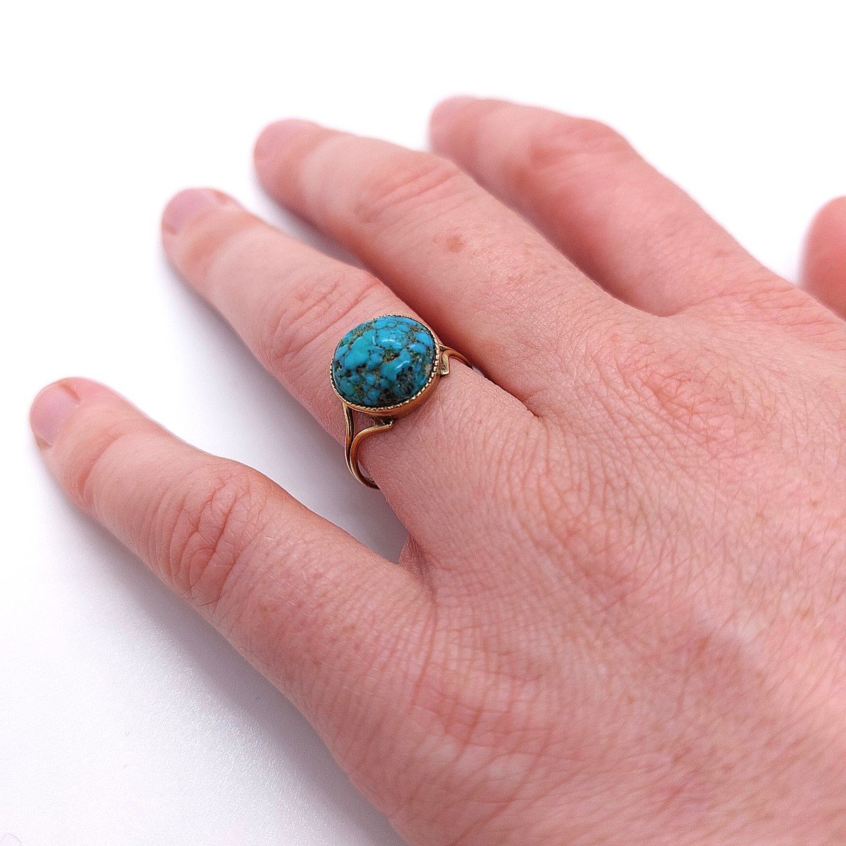 Turquoise Ring “sora”, Circa 1900, 18k Gold-photo-2