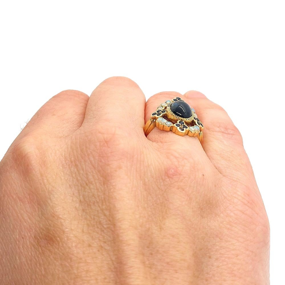 “byzantine” Sapphire Cabochon Ring, 18k Yellow Gold-photo-3